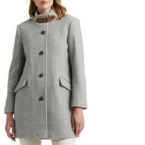 Ralph Lauren Black Label Womens Light Gray‎ Button Up Collared Long Wool Coat 6